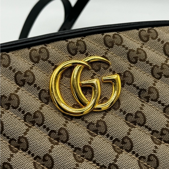 Gucci Monogram Matelasse Diagonal Small GG Marmont Chain Shoulder Bag Beige - Picture 12 of 16